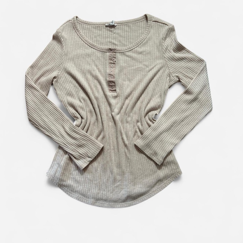 Tan Ribbed Fitted Blouse